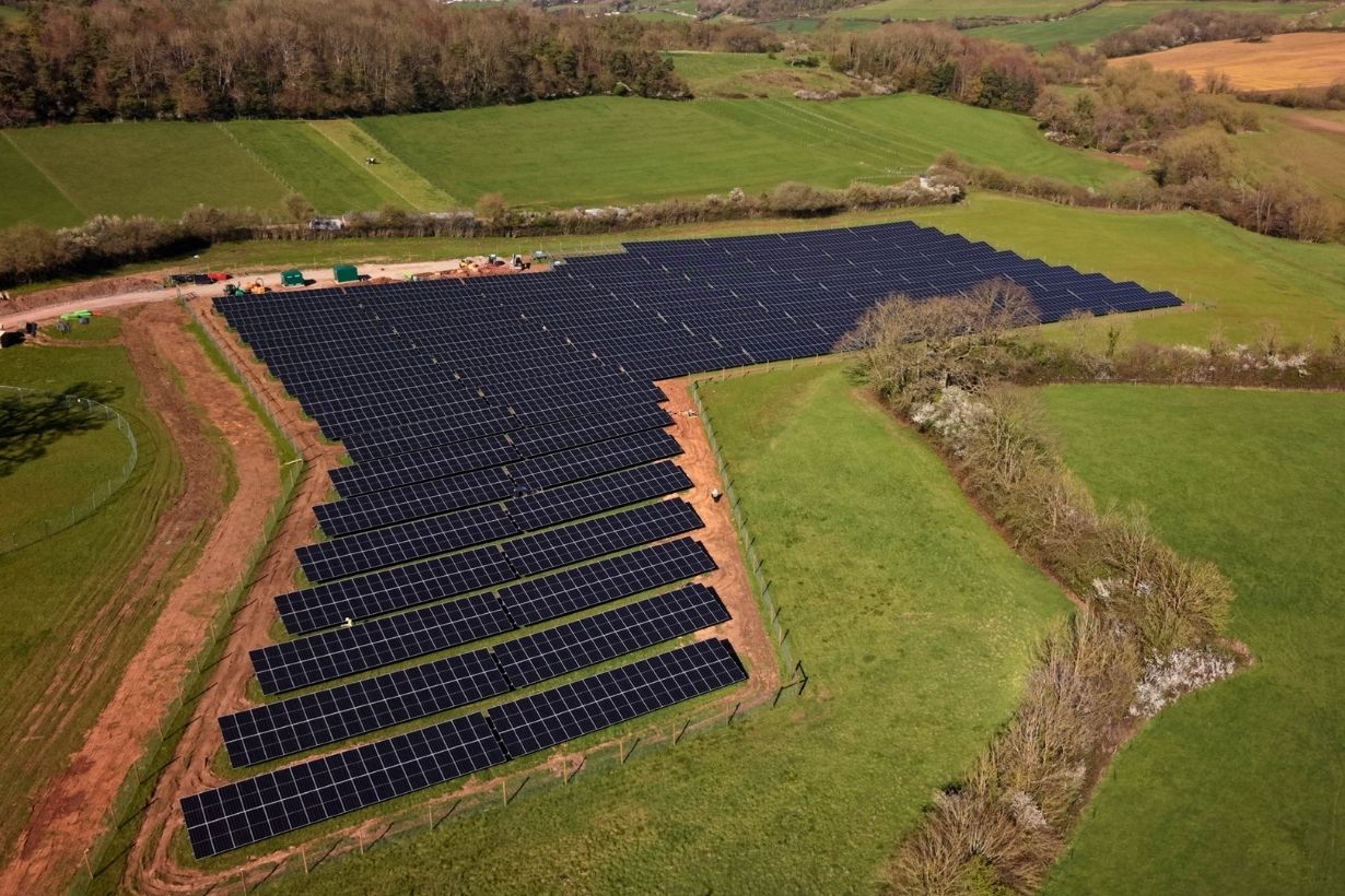 Aerial view of a small solar farm
