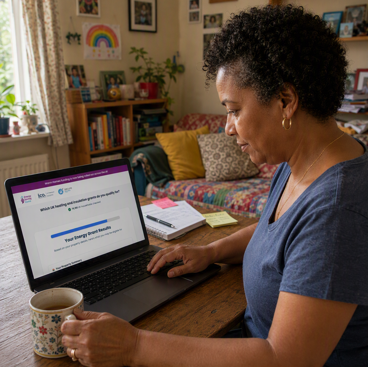 woman looking at Energy Saving Genie on her laptop