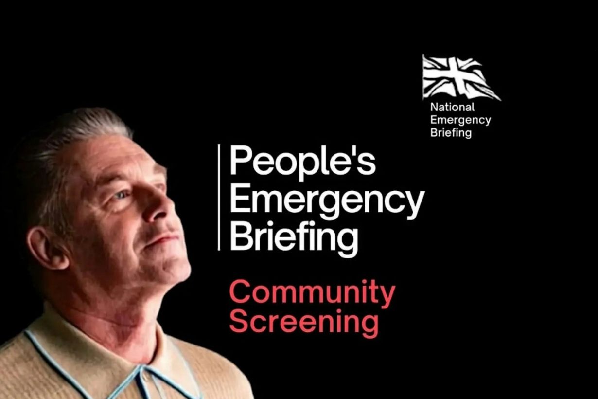 People's Emergency Briefing community screening promotional graphic.