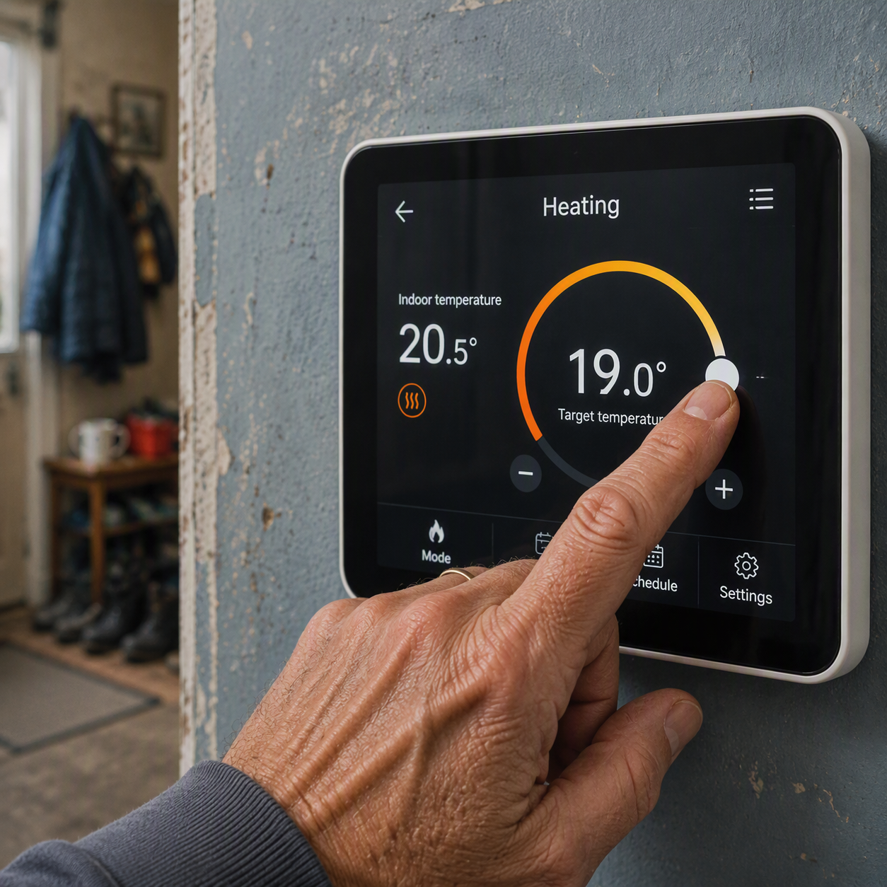 Picture of operating the controls on a modern central heating system