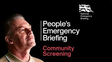 People's Emergency Briefing community screening promotional graphic.
