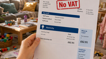 Home electricity bill with No VAT stamped on it